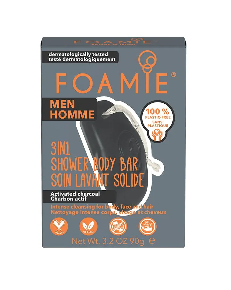 Foamie 3in1 Shower Body Bar For Men tuhá péče 3v1 s aktivním uhlím 90 g