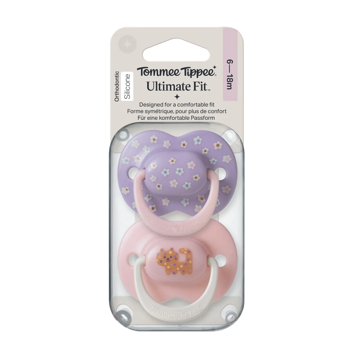 Tommee Tippee Ultimate Fit silikonový dudlík 6-18m, Girl 2 ks růžová
