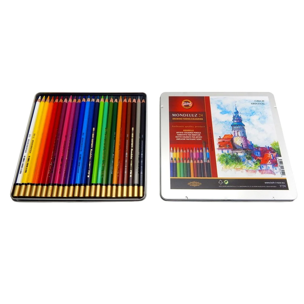 KOH-I-NOOR MONDELUZ 3724/24 - akvarelové pastelky Český Krumlov v plech. pouzdře - 24 ks