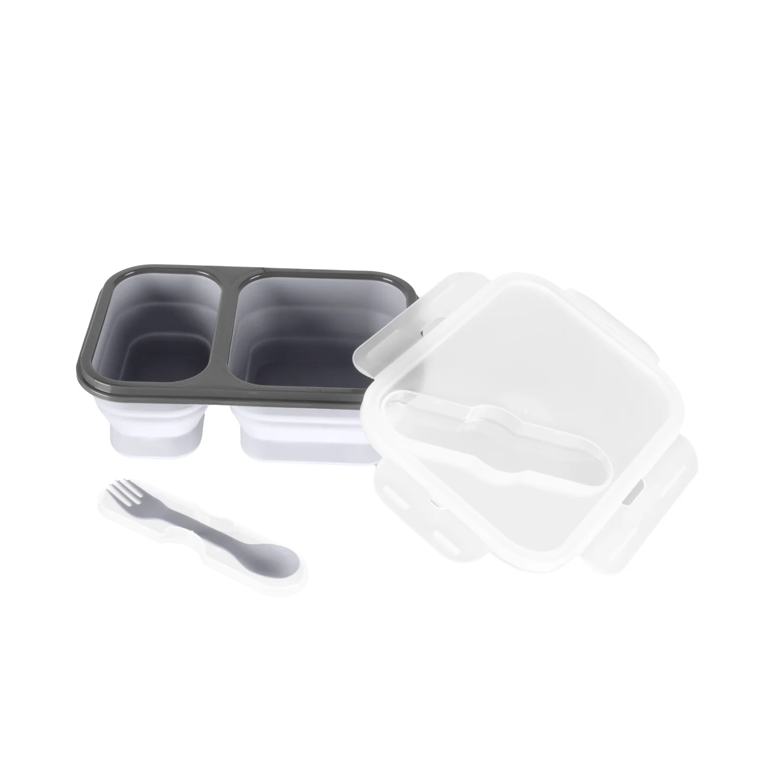 Zopa Silikonový svačinový box s příborem velký, Dove Grey 3 
