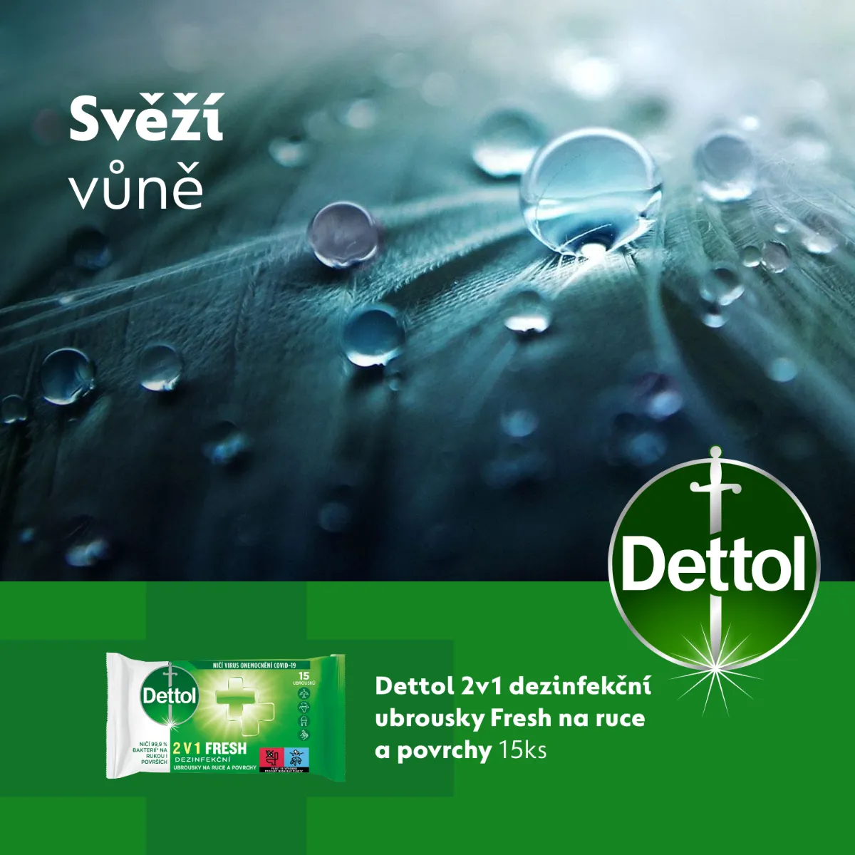 Dettol Dezinfekční ubrousky 2v1 na ruce a povrchy 15 ks