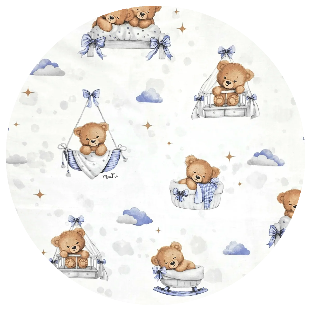 Miminu Povlečení do postýlky, bavlna, 2D sada, Medvídci - modré, 135x100