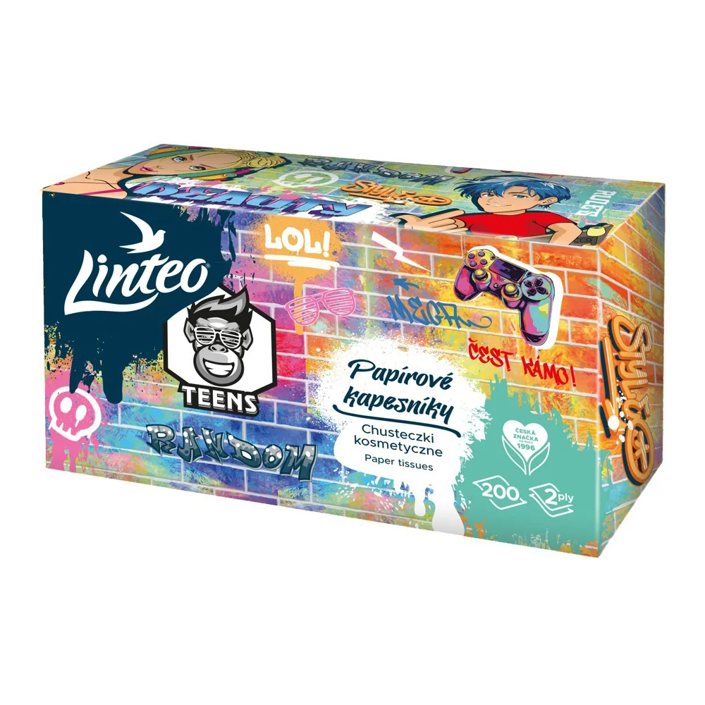Linteo TEENS Papírové kapesníky 2vrstvé box 200 ks