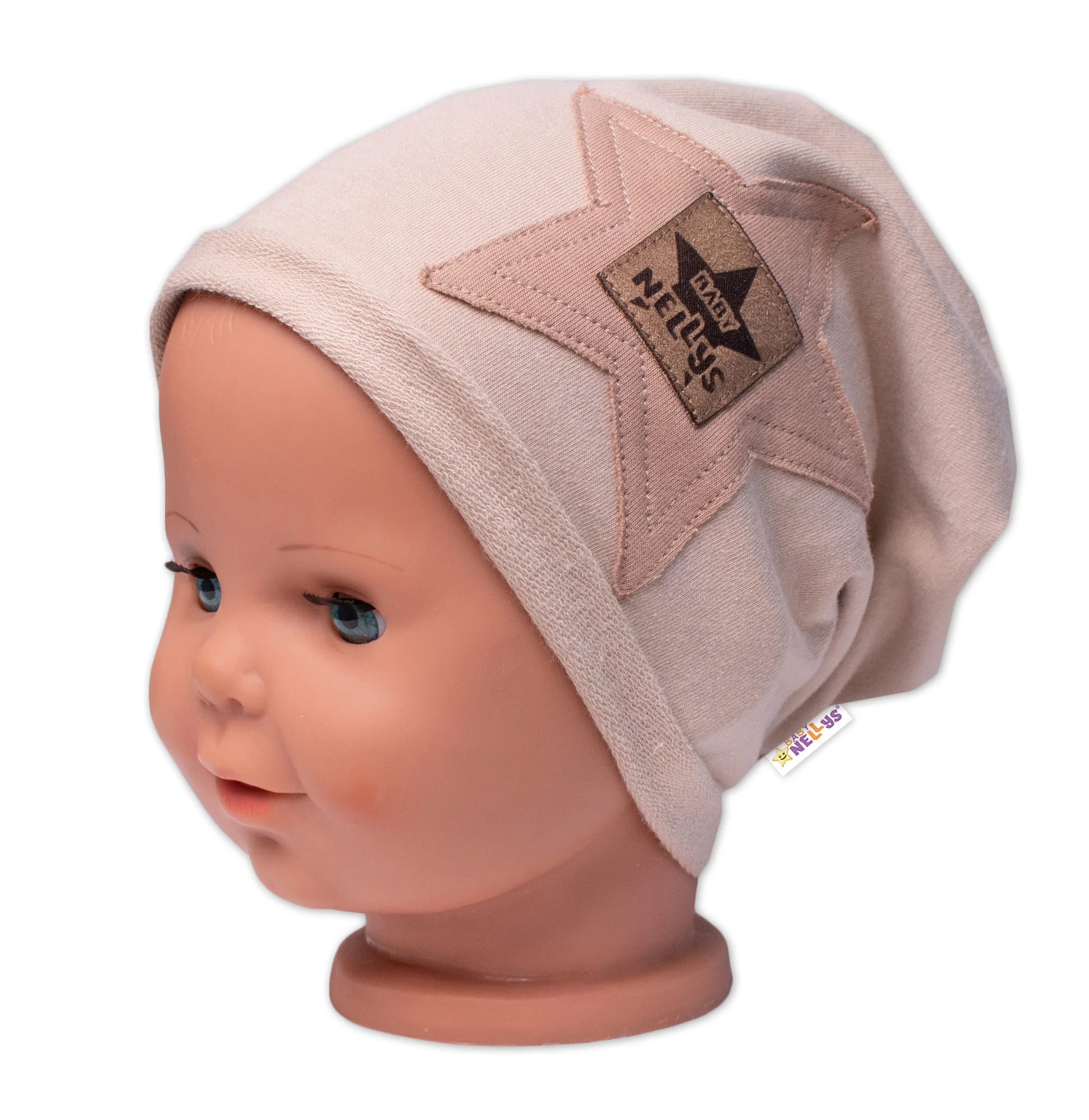 Baby Nellys Dětská čepice bavlna, Baby Star, béžová