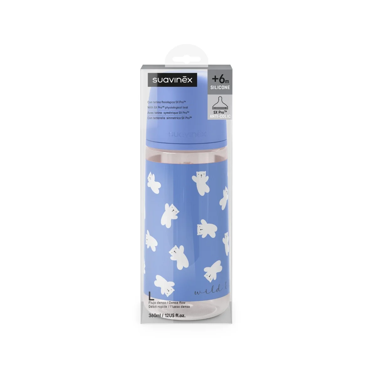 Suavinex Kojenecká láhev WILD&FREE L 360 ml 1 ks modrá