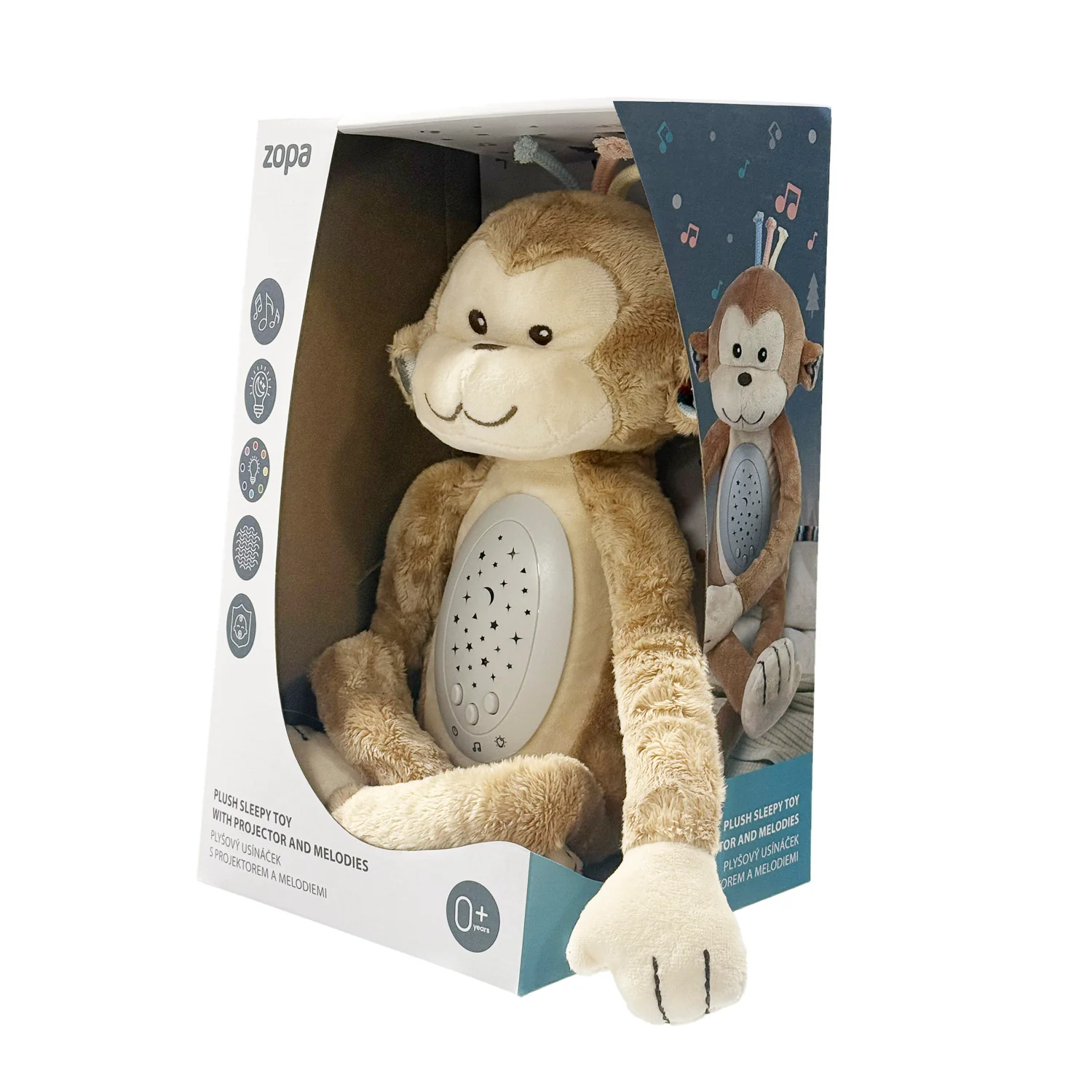 Zopa Plyšový usínáček s projektorem a melodiemi, Monkey
