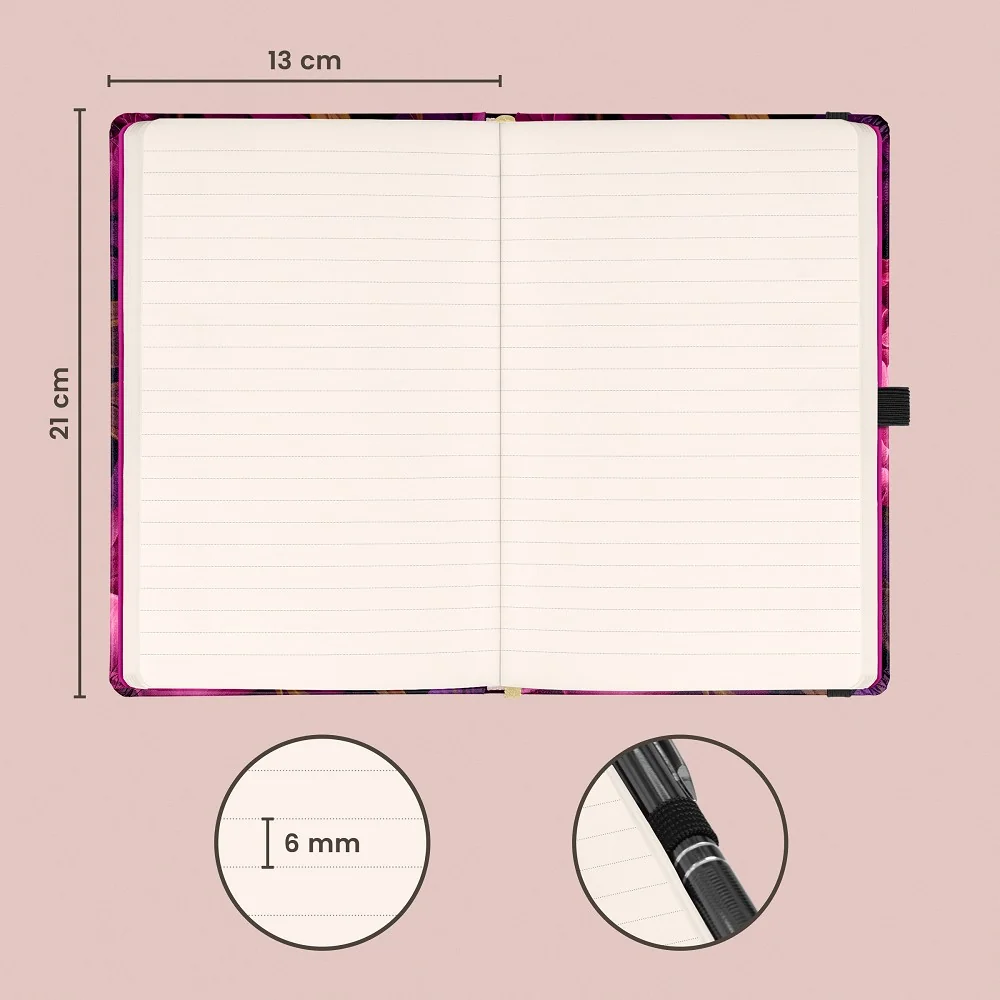 NOTIQUE Notes Fialové květy, linkovaný 13 × 21 cm