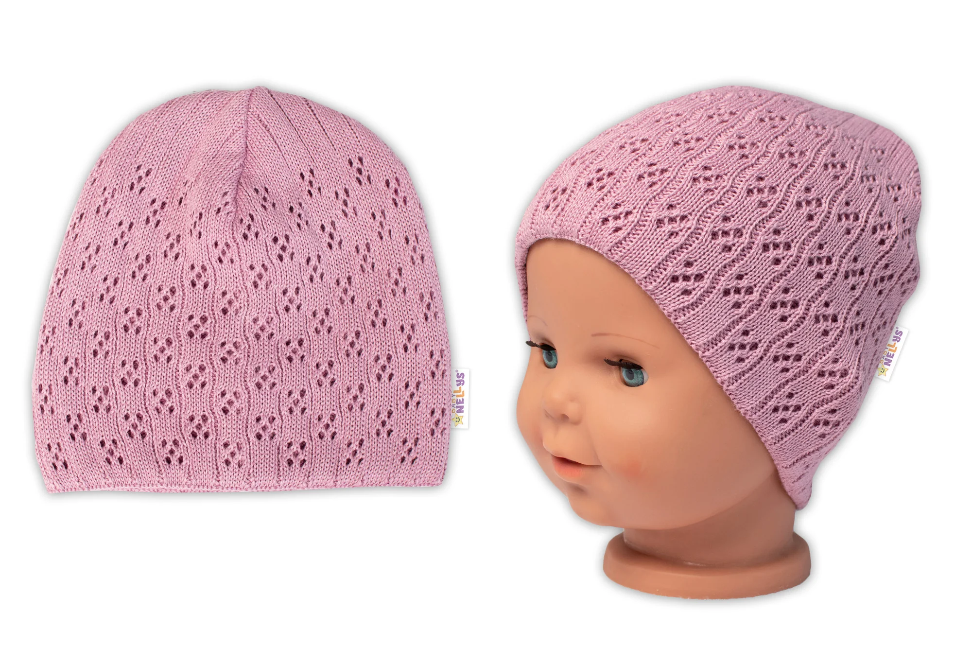 Baby Nellys Ažurková čepice, dvouvrstvá, bavlna, starorůžová, vel. 74/86