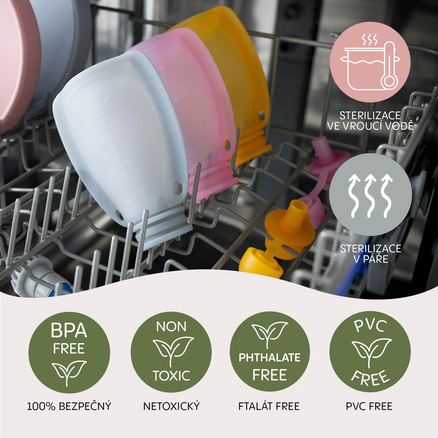 Zopa Silikonová plnitelná kapsička na dětskou stravu, Transparent Pink 2