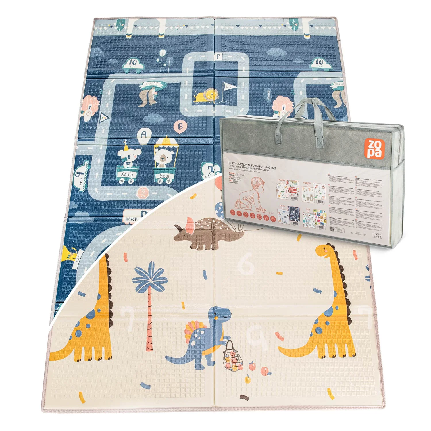 Zopa Multifunkční pěnová skládací podložka oboustranná 180x120, Dino 3