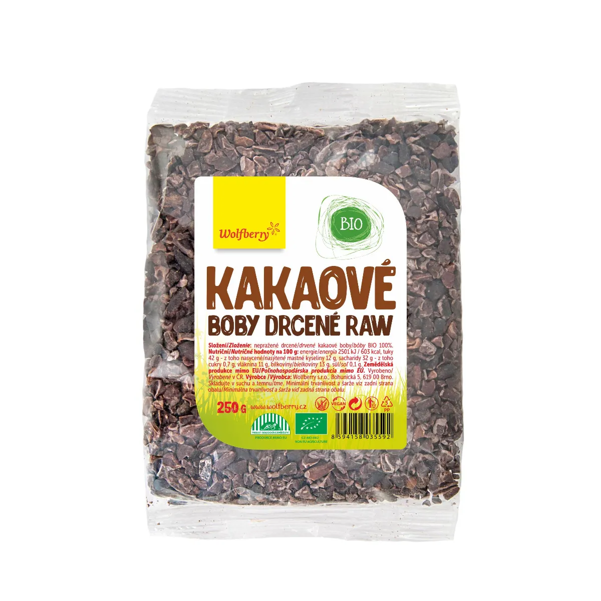 Wolfberry Kakaové boby drcené BIO 250 g