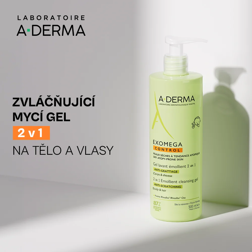 A-Derma Exomega Control zvláčňující mycí gel 2v1 pro suchou kůži se sklonem k atopii 500 ml
