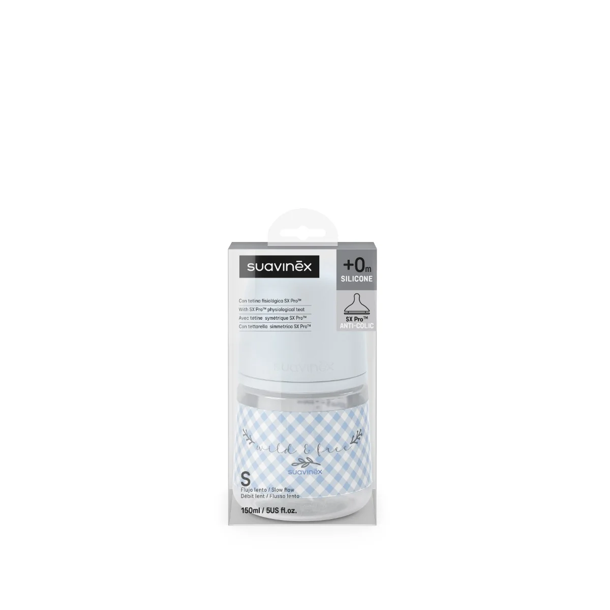 Suavinex Kojenecká láhev fyziologická WILD&FREE S 150 ml 1 ks modrá