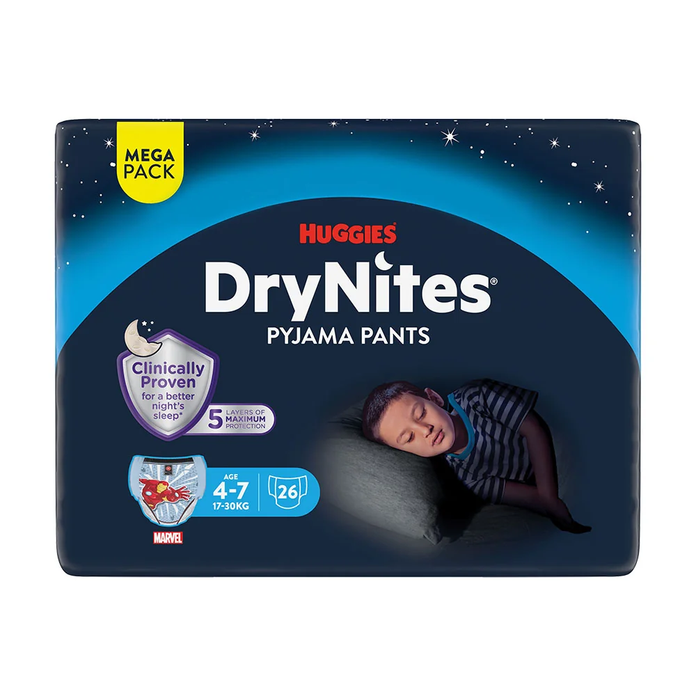 HUGGIES DryNites Natahovací kalhotky pro chlapce 4–7 let 17–30 kg 26 ks
