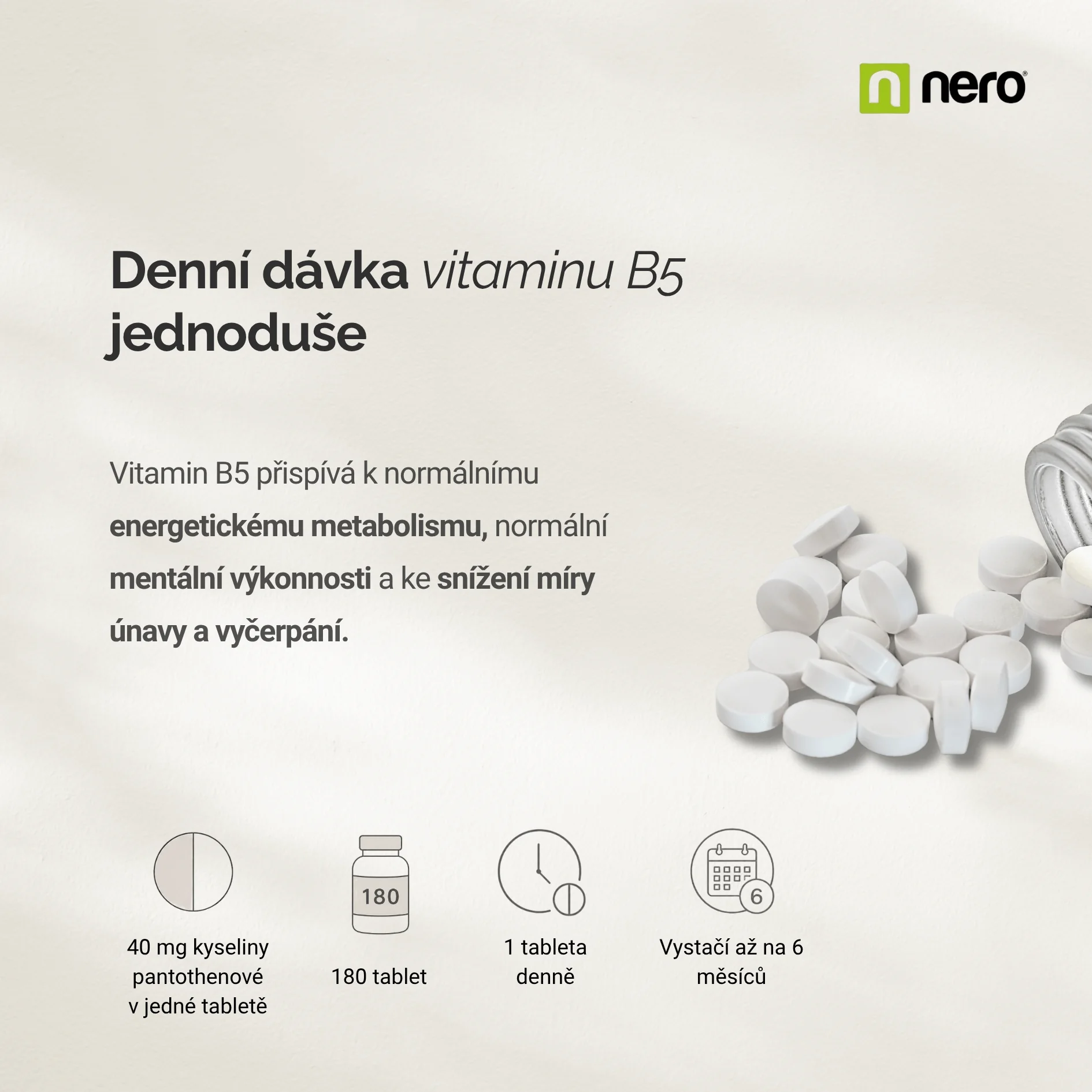 NERO Vitamin B5 Pantothenic acid Premium 180 tablet