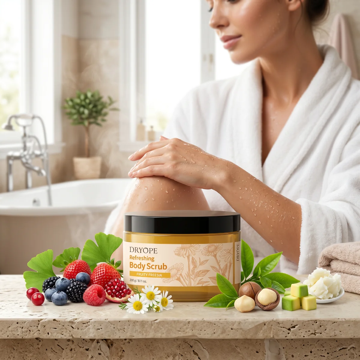 DRYOPE Fruity Freesia osvěžující body scrub 230 g