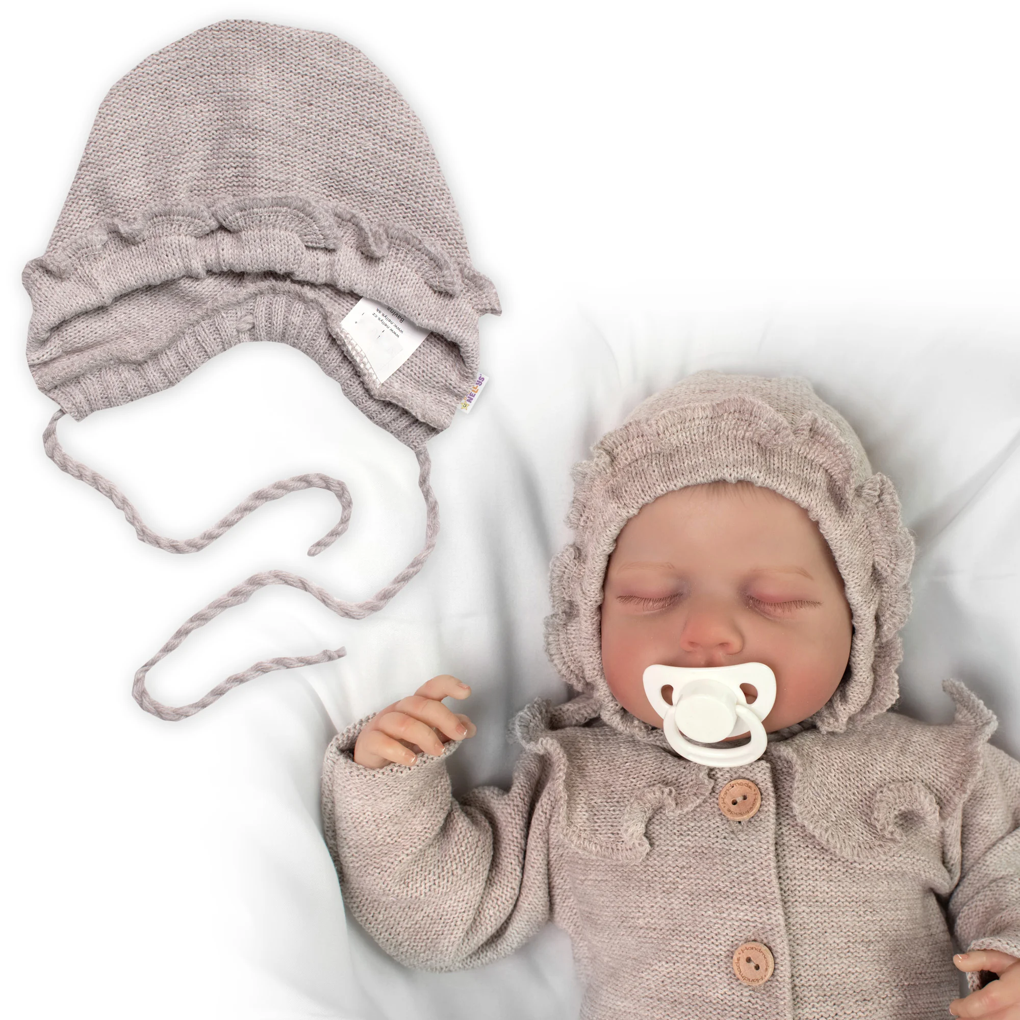 Baby Nellys Pletená čepička bonetka Girl, béžová, 68/74