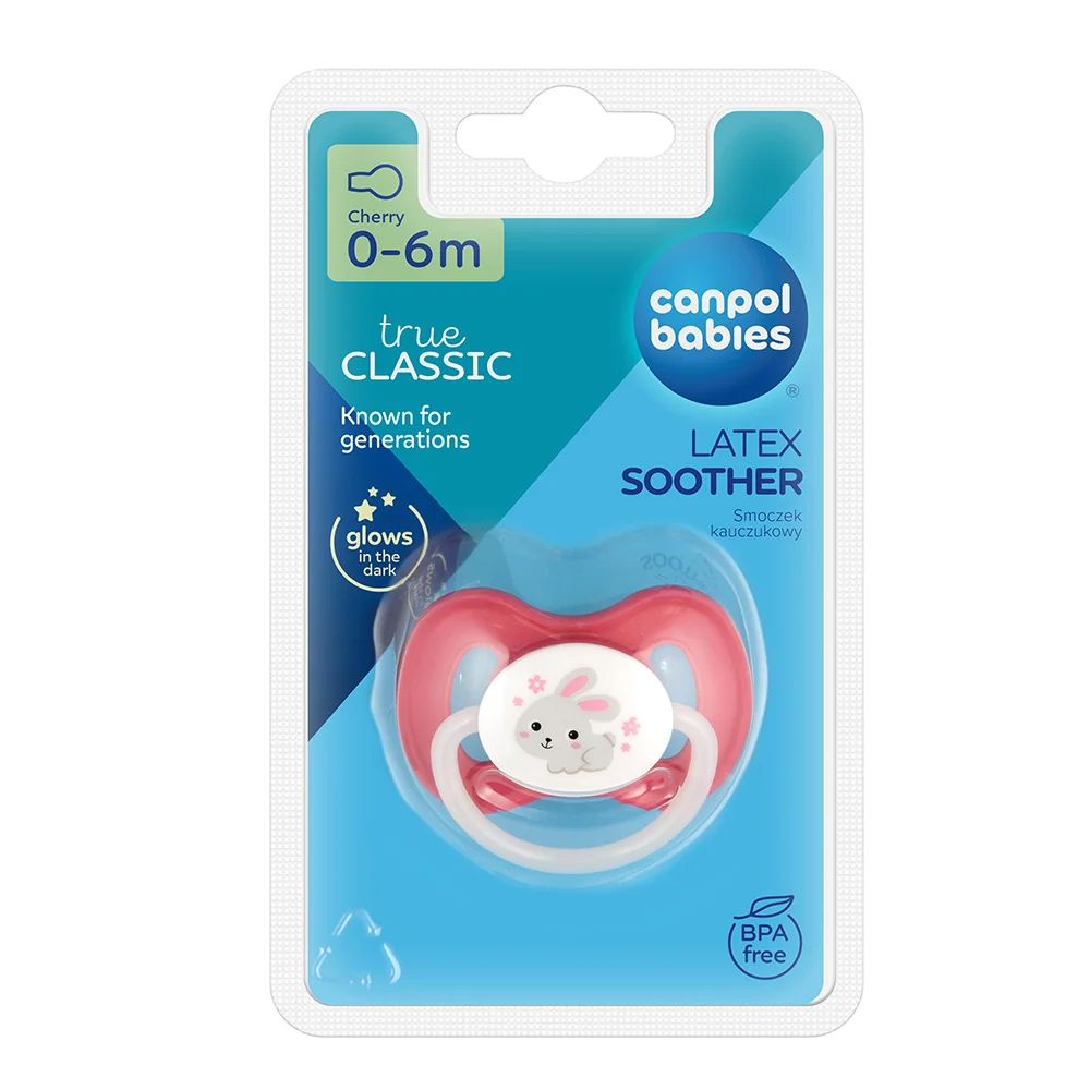 Canpol babies Svítící kaučukový dudlík třešinka 0–6m 1 ks růžový