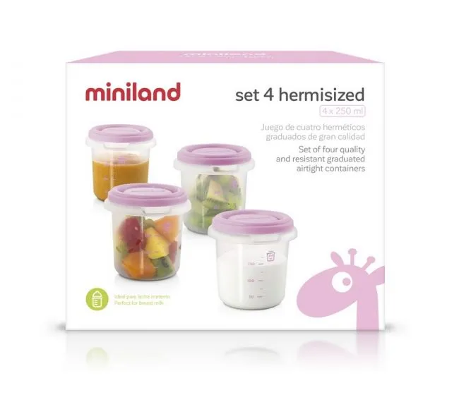 Miniland Kelímky na jídlo s víčkem Pink 4 ks
