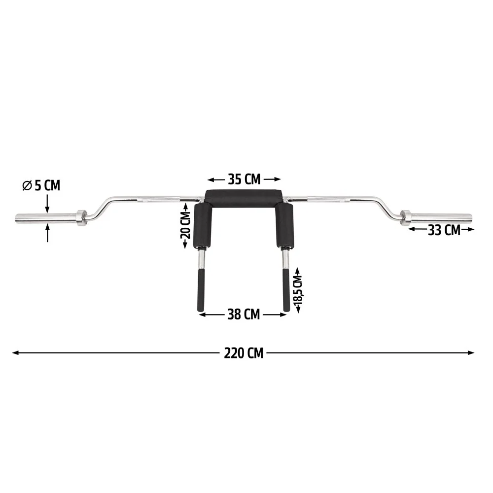 inSPORTline Olympijská hřídel na dřepy Barsap 220cm/50mm 22,5kg, do 317 kg, bez objímek