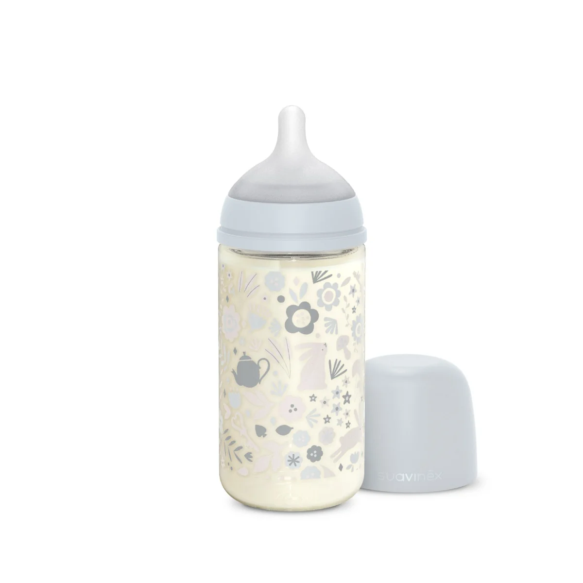 Suavinex Wonderland Skleněná láhev fyziologická SX PRO průtok M 3m+ 240 ml 1 ks liberty modrá