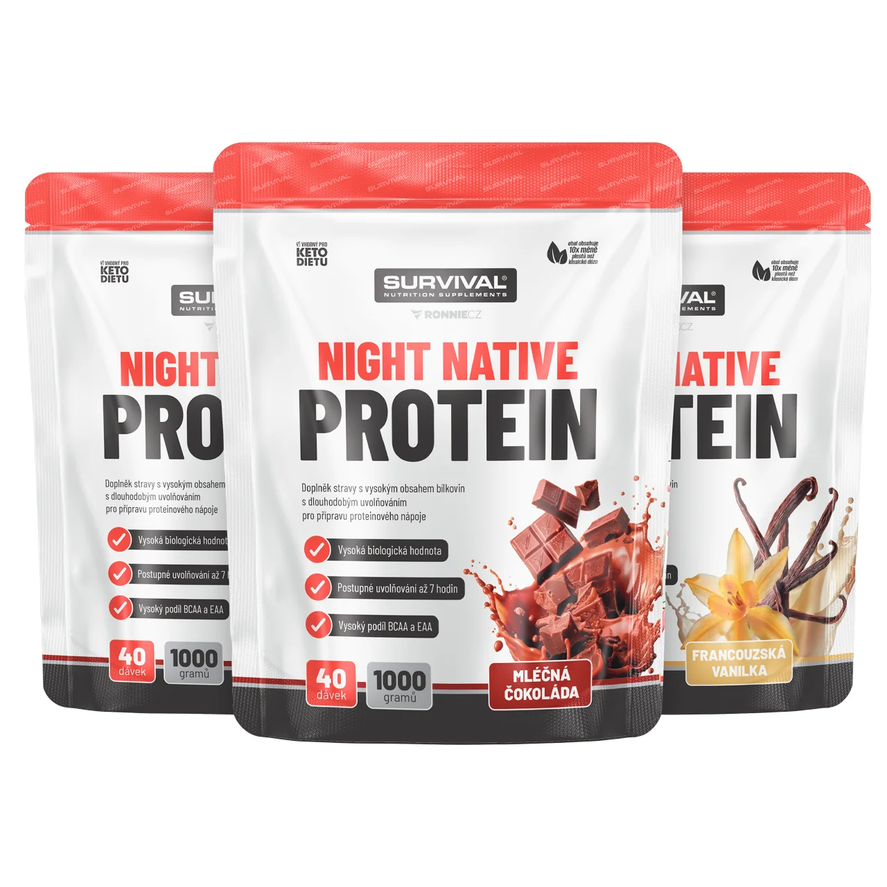 Survival Night Native Protein 1000 g  AKCE  2+1 ZDARMA 2x čokoláda+ 1x vanilka