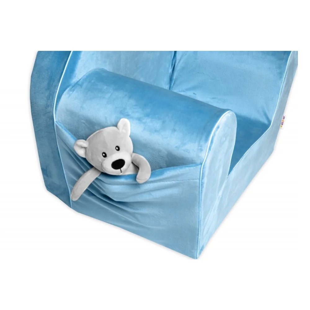Baby Nellys Dětské křesílko Teddy Velvet s boční kapsou, modré