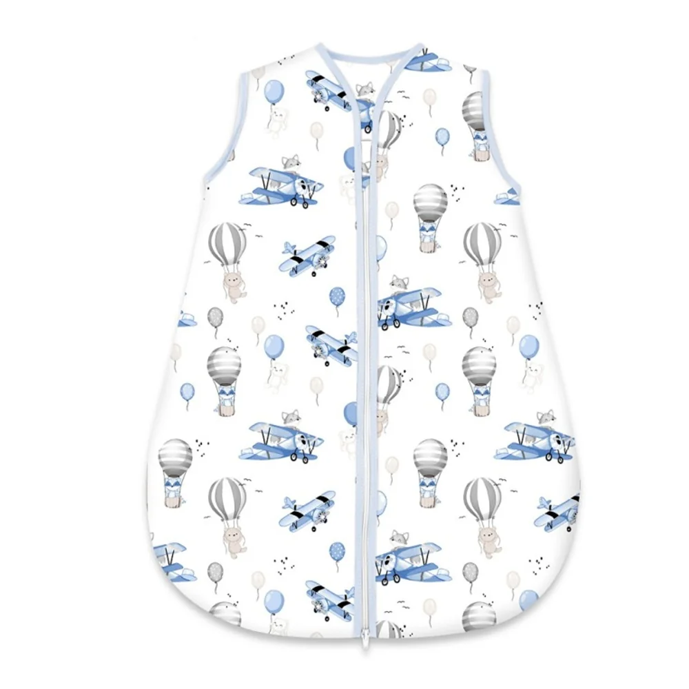 Baby Nellys Spací vak, bavlna, celoroční na zip 74 cm, Letadla a balón - modrá