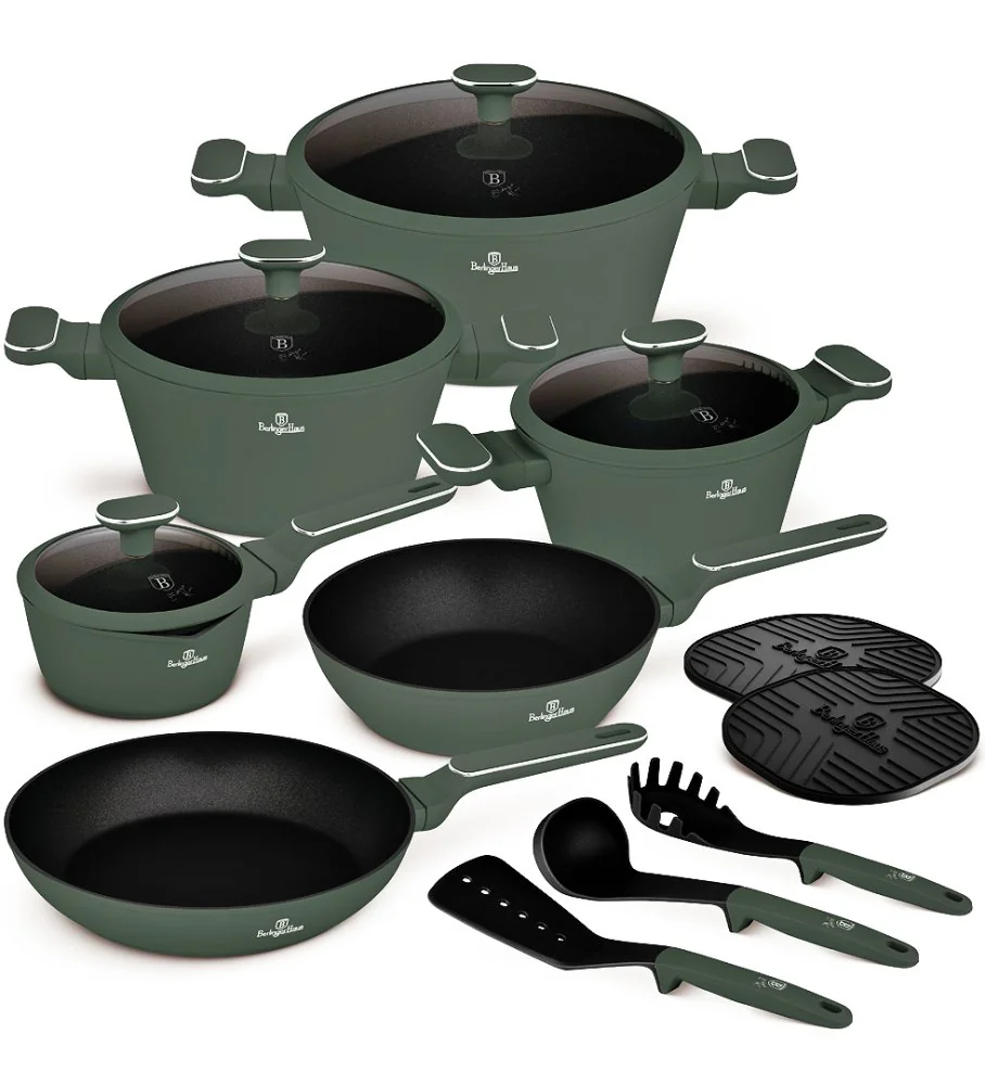 Berlingerhaus Sada nádobí s titanovým povrchem 15 ks Matte Green Collection