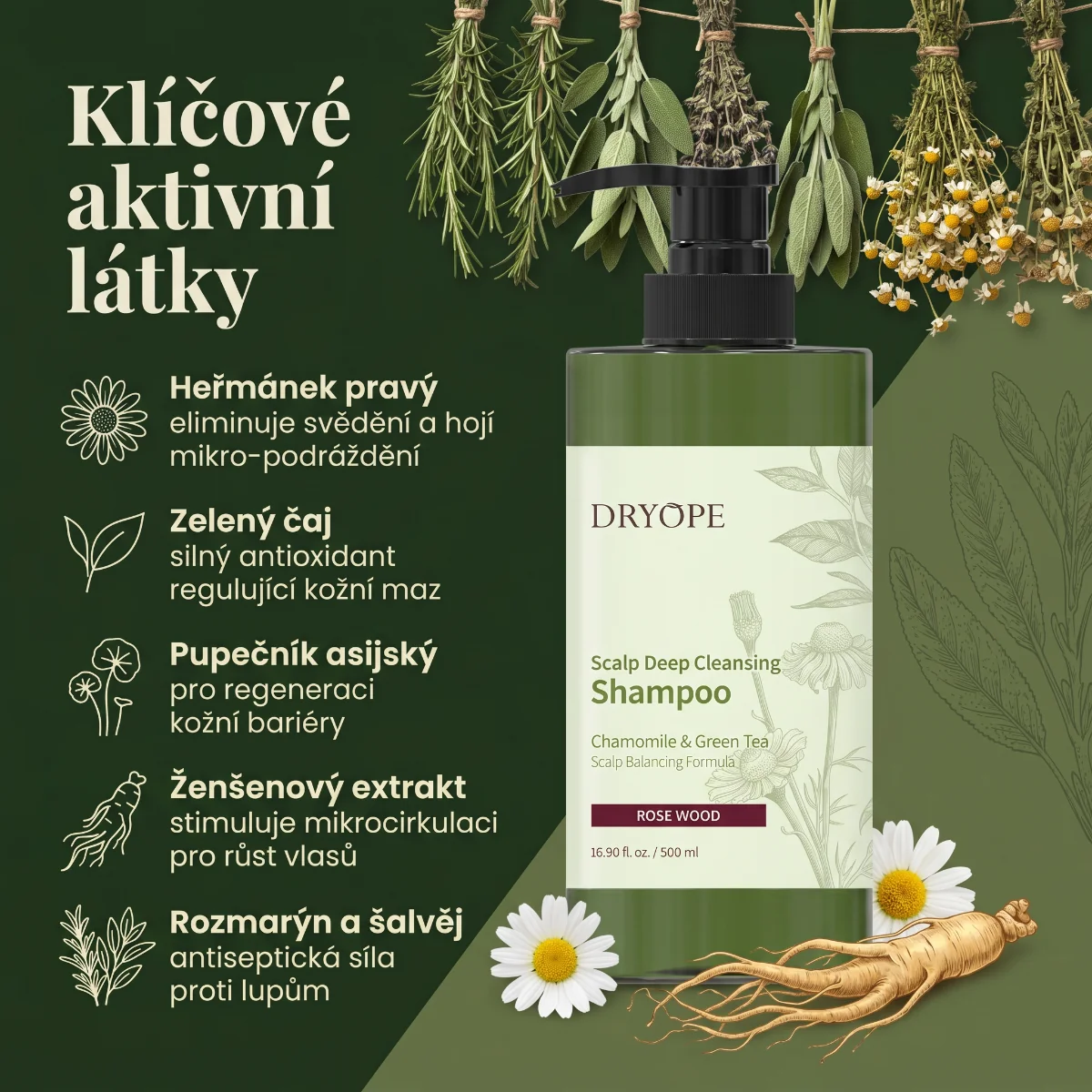 DRYOPE Rose Wood hloubkově čisticí šampon 500 ml