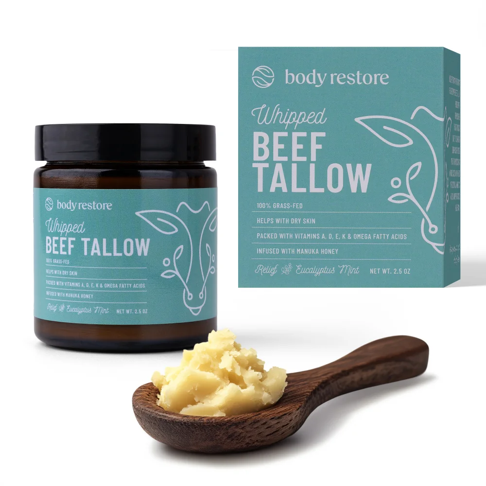 Body Restore Našlehaný tělový krém z hovězího loje eukalyptus a máta 71 g