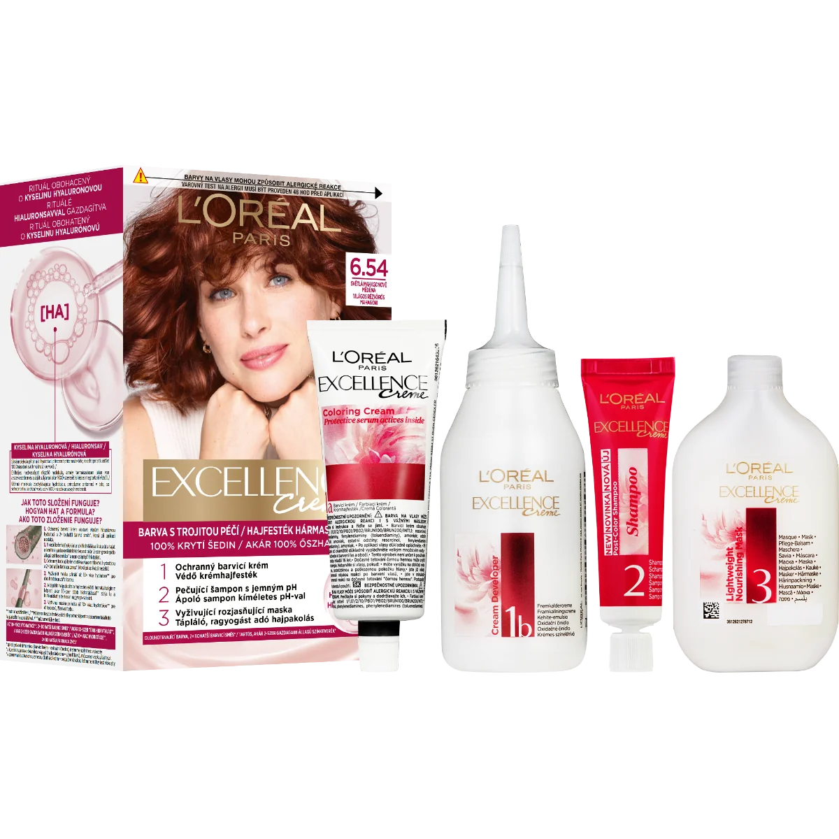 Loréal Paris Excellence Creme odstín 6.54 světlá mahagonově měděná barva na vlasy