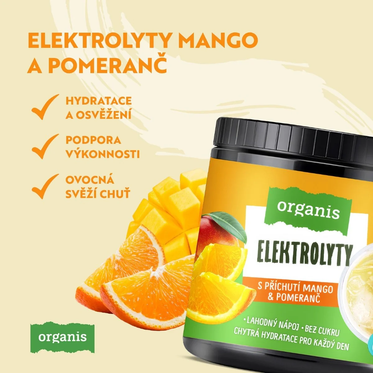 Organis Elektrolyty mango+pomeranč 60 dávek 314 g