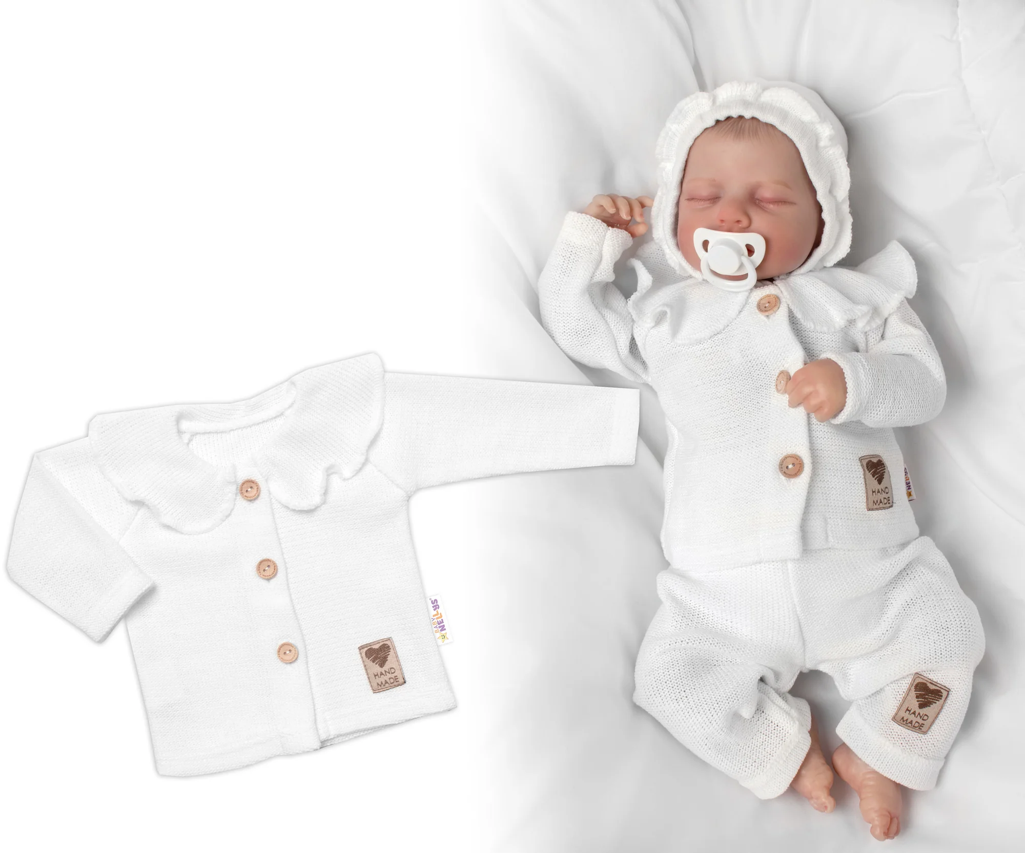 Baby Nellys Pletený svetřík s volánkem Girl, bíly vel. 62