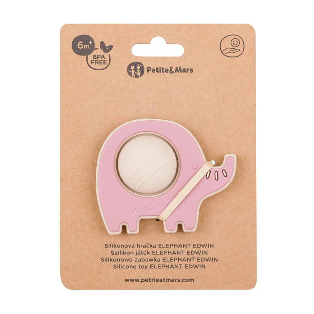 Petite&Mars Hračka silikonová Elephant Edwin Dusty Rose 6m+