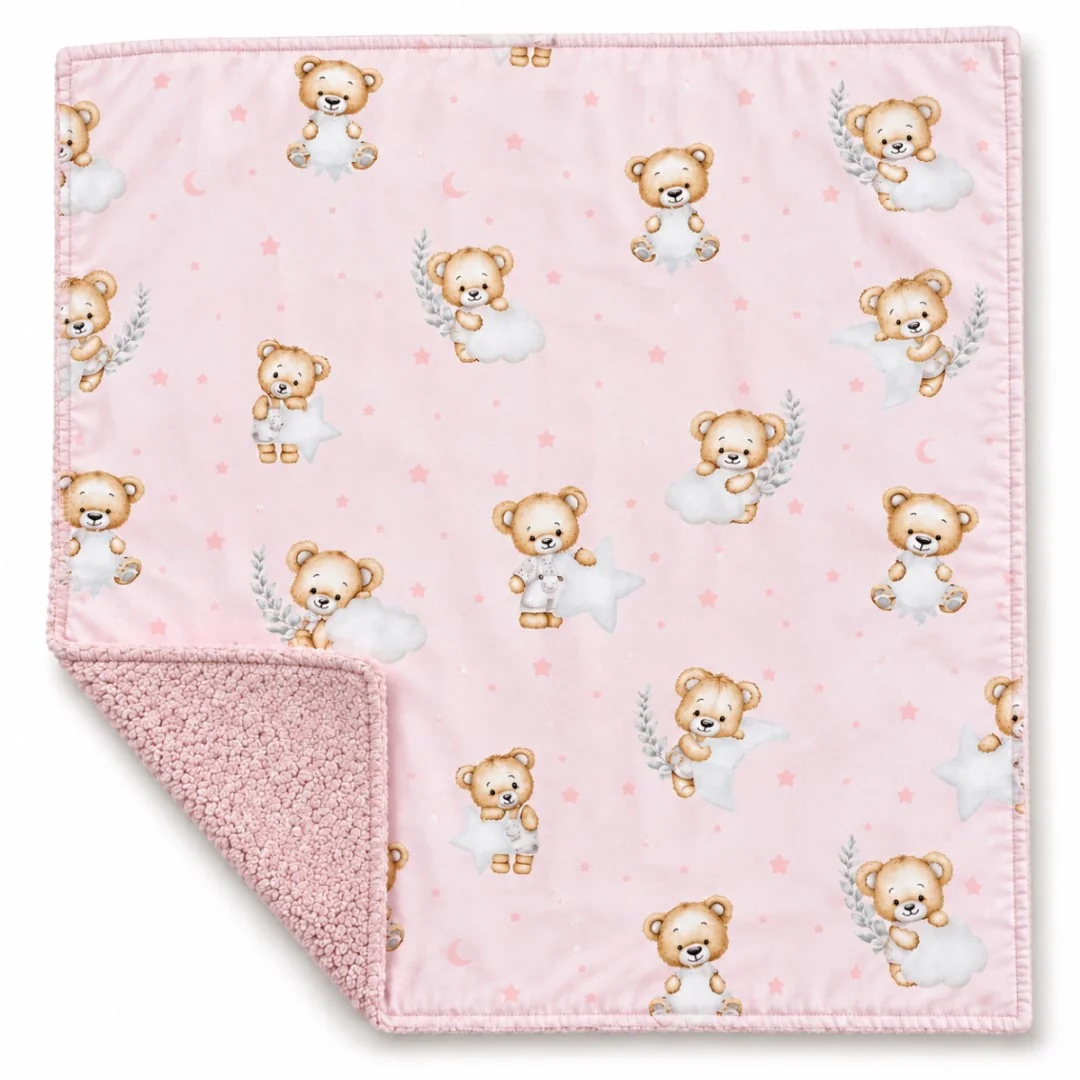 Baby Nellys Dětská oboustranná deka beránek 90x75 cm, Sleepy Teddy, růžový