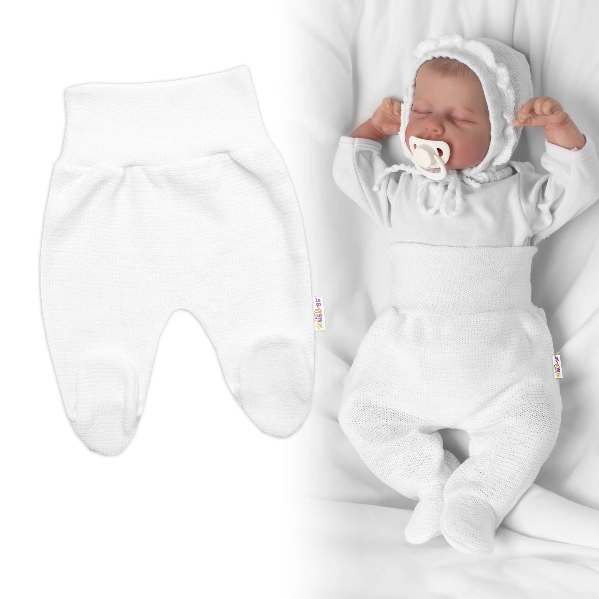Baby Nellys Hand Made Pletené kojenecké polodupačky - bílé, vel. 56