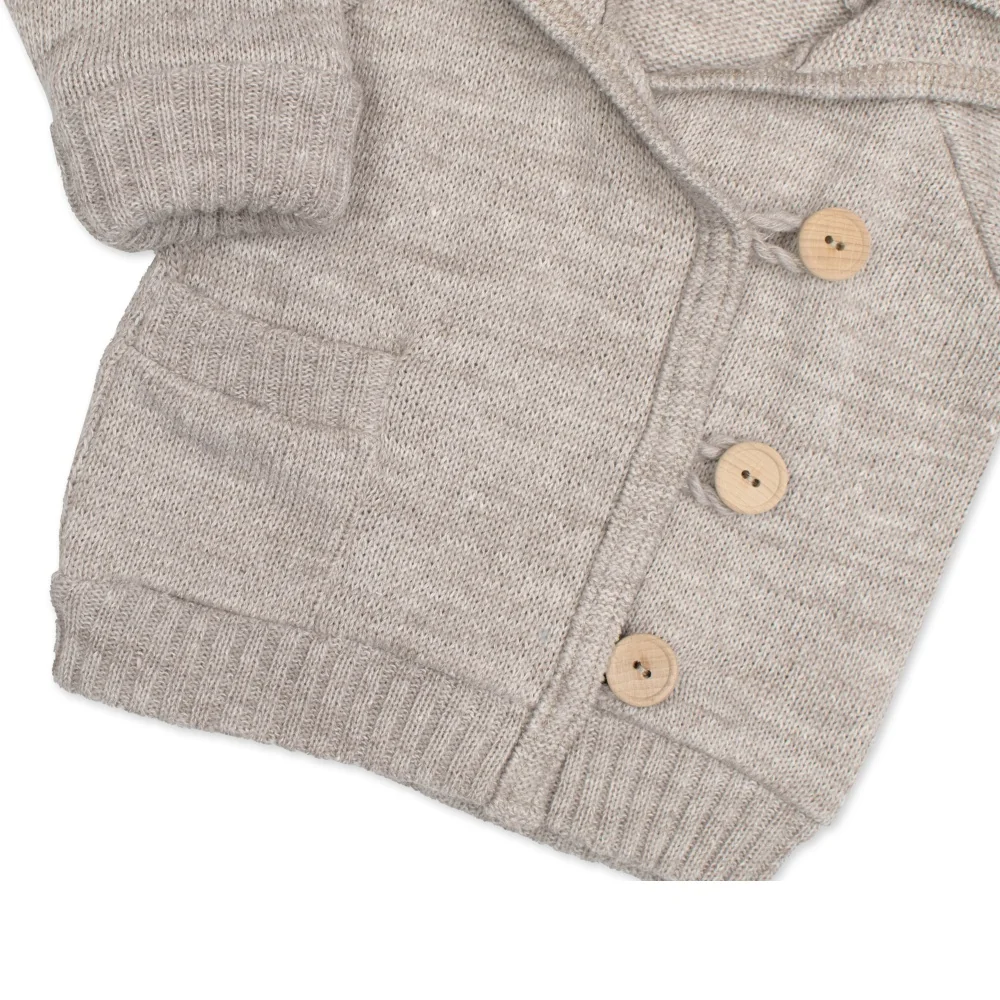 Baby Nellys Rostoucí pletený svetřík s kapucí, zapínání knoflíčky - béžový, vel. 68/74