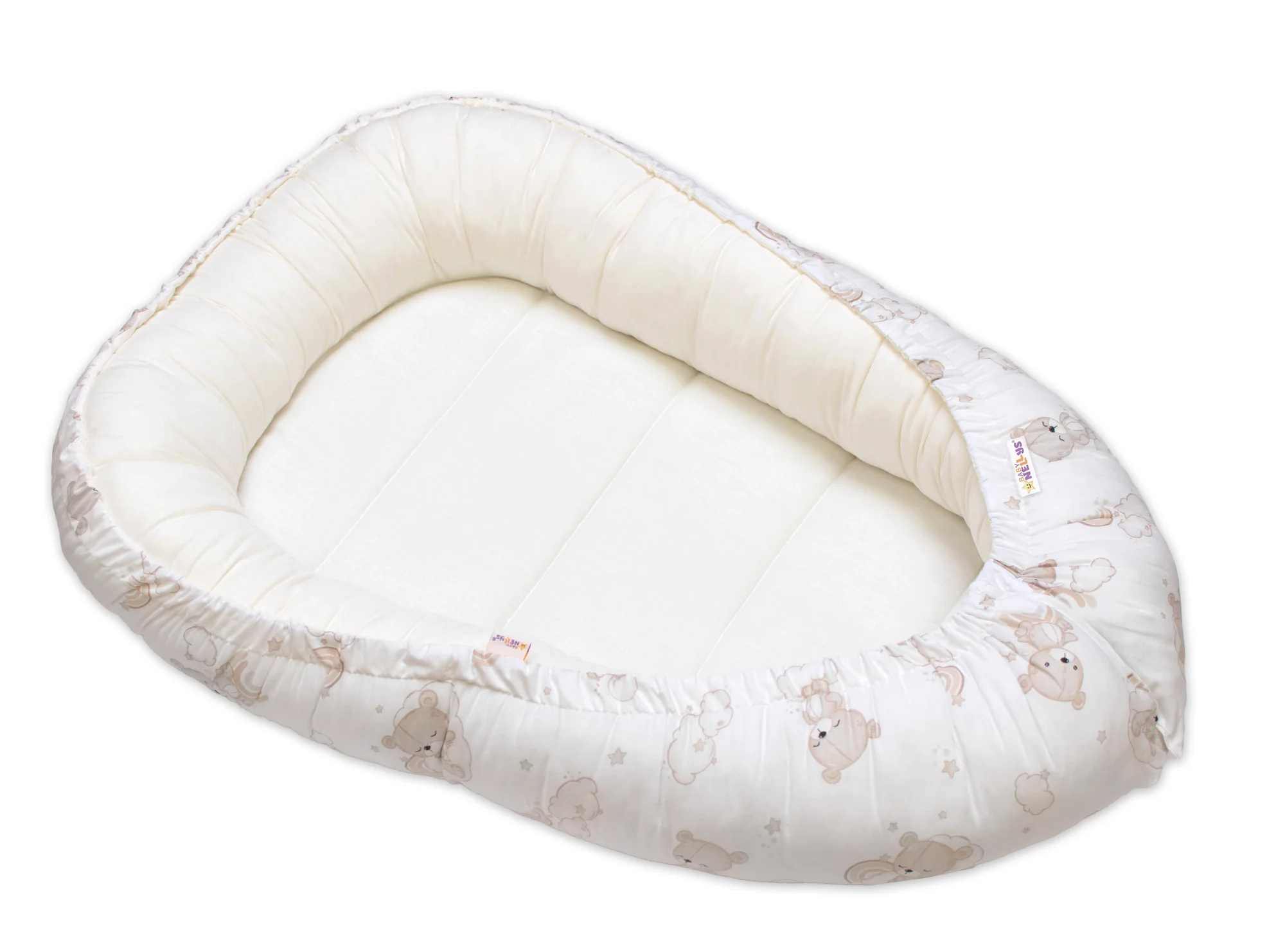 Baby Nellys Oboustranné hnízdečko, podložka + polštářek 3D, Bavlna, Malý medvídek, bílé