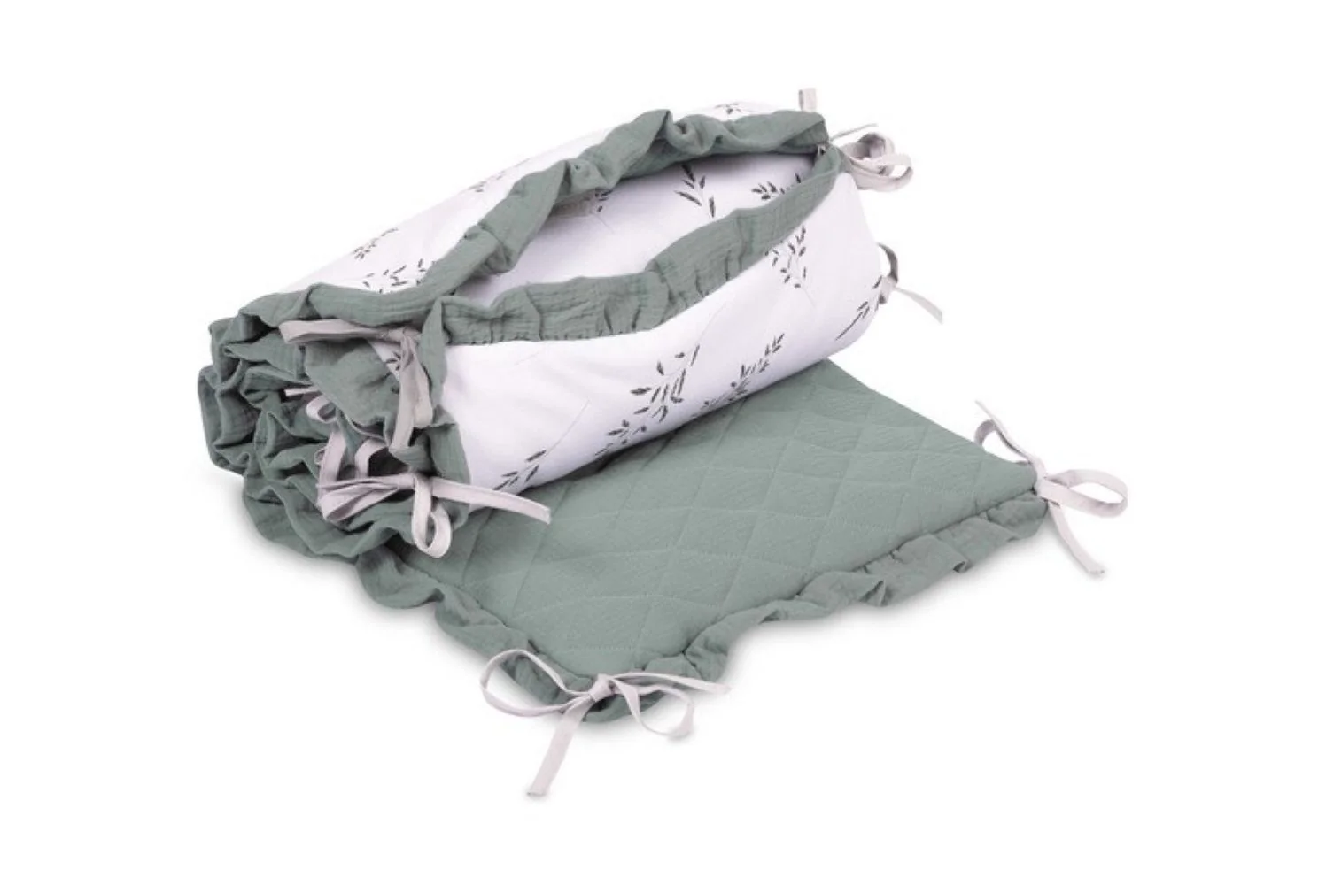 SENSILLO Mantinel do postýlky, mušelín 180x40cm (3x60x40cm) - Louka, khaki