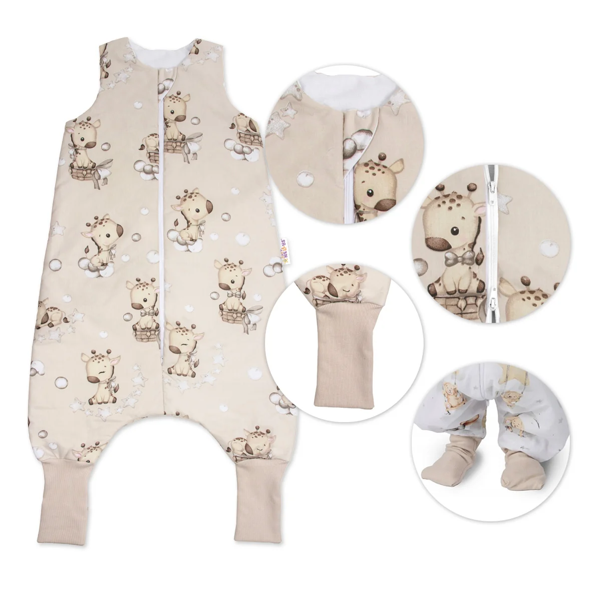 Baby Nellys Spací vak se zahrnovacími nohavičkami Baby Giraffe, vel. M, 86/104