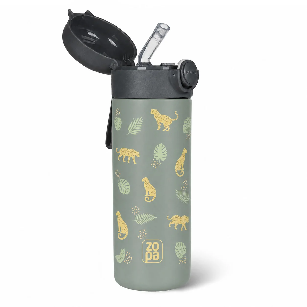Zopa Termoska na tekutiny s brčkem a silikonovým držákem 350 ml, Wild Gepard 8