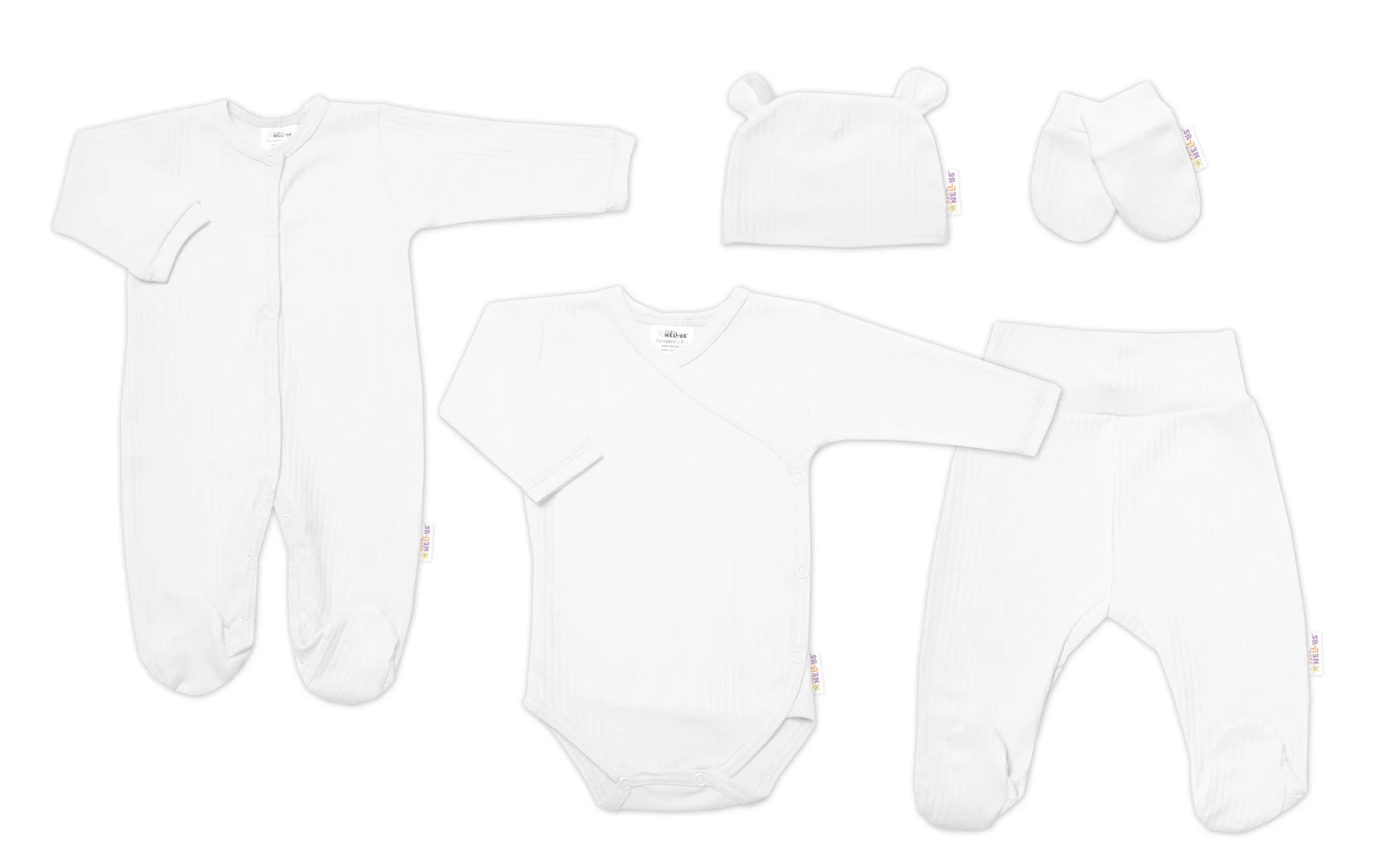 Baby Nellys Praktická 5-dílná žebrovaná soupravička do porodnice BOY, bílá vel. 68