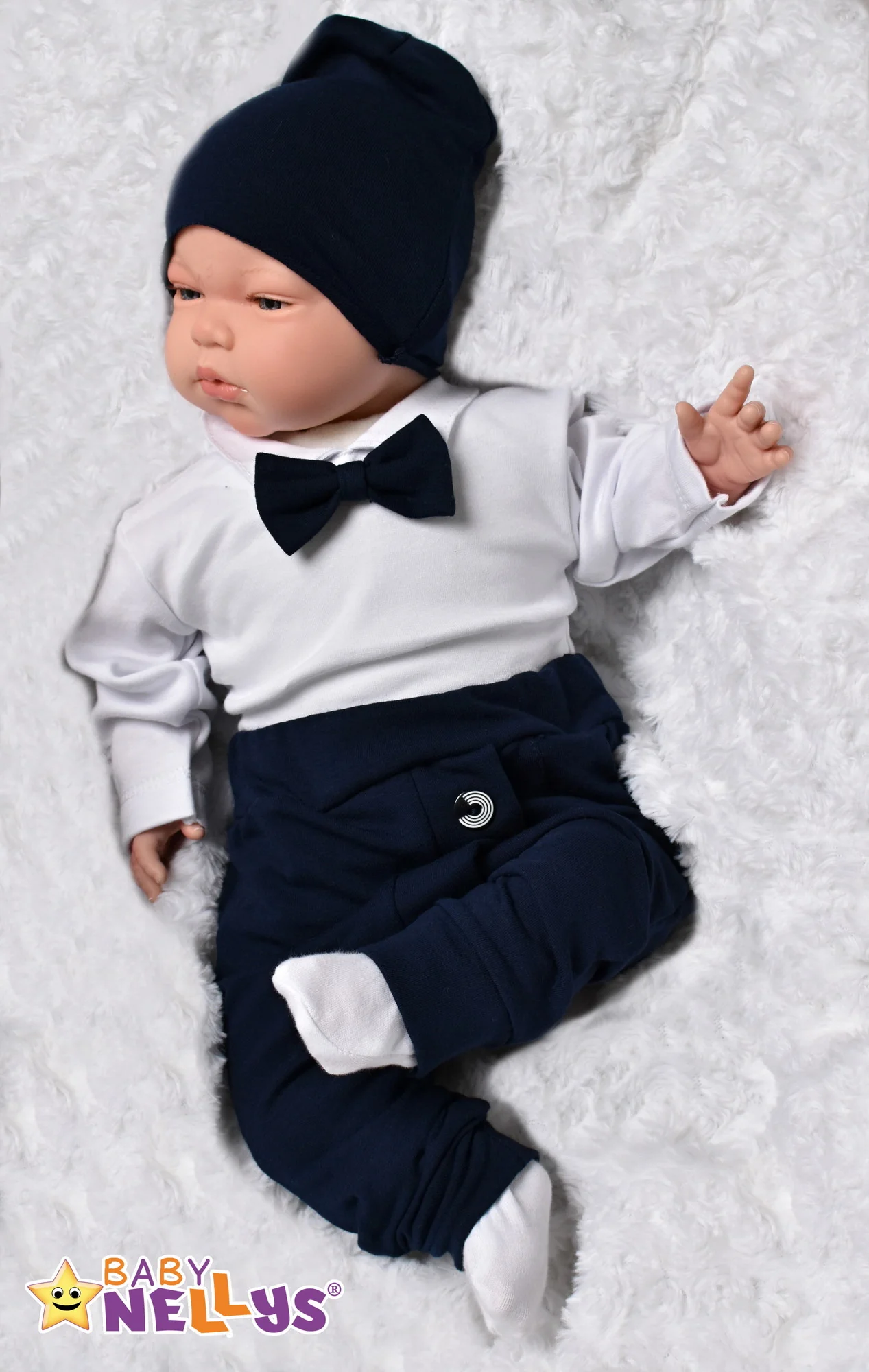 Baby Nellys 3-dílná sada Hubert, body s motýlkem, tepláčky a čepička - granát, vel. 98 vel. 98