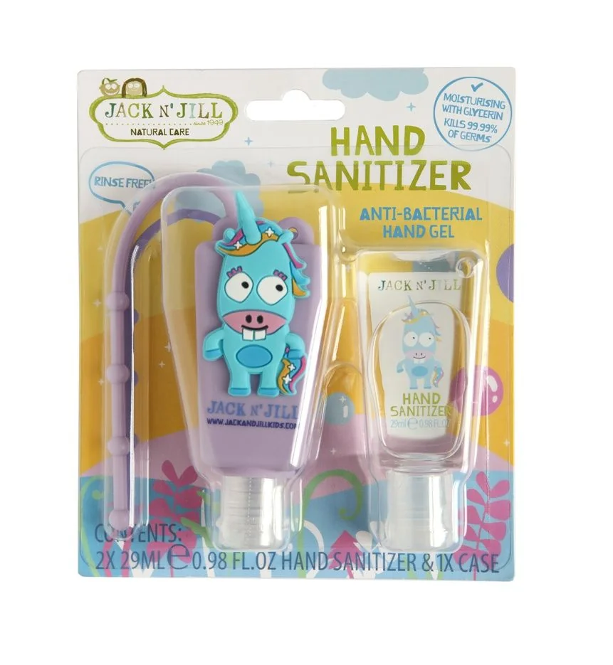 JACK N' JILL Antibakteriální gel na ruce pro děti s pouzdrem JEDNOROŽEC 2x29 ml