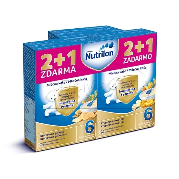 Nutrilon kaše krupicová s piškoty 2x225g+krupicová ovocná 225g 6M