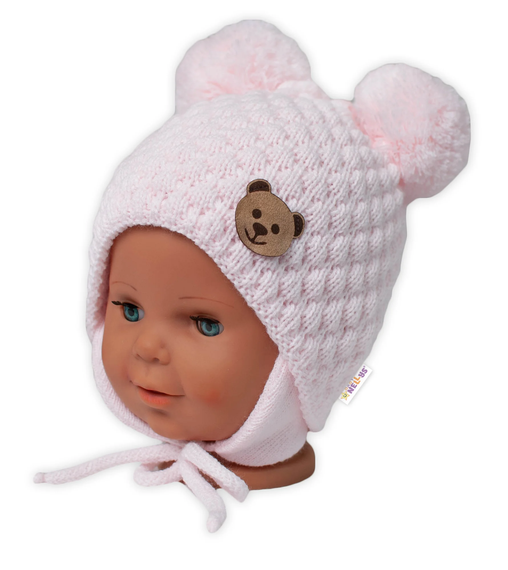 Baby Nellys Zimní pletená čepice Teddy Bear, růžová, 68/80