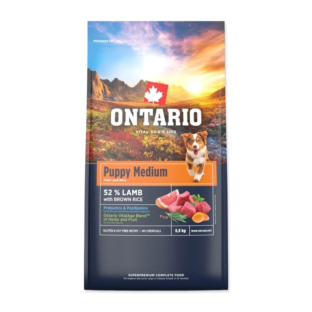 Ontario Puppy Medium Lamb & Brown Rice krmivo 6,5 kg