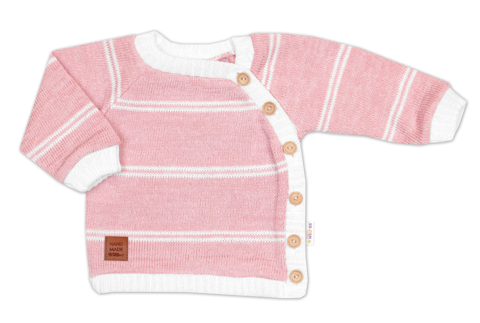 Baby Nellys Pletená sada pro miminko s jemným proužkem 2D, lux - růžová, bílá, vel. 80 vel. 80
