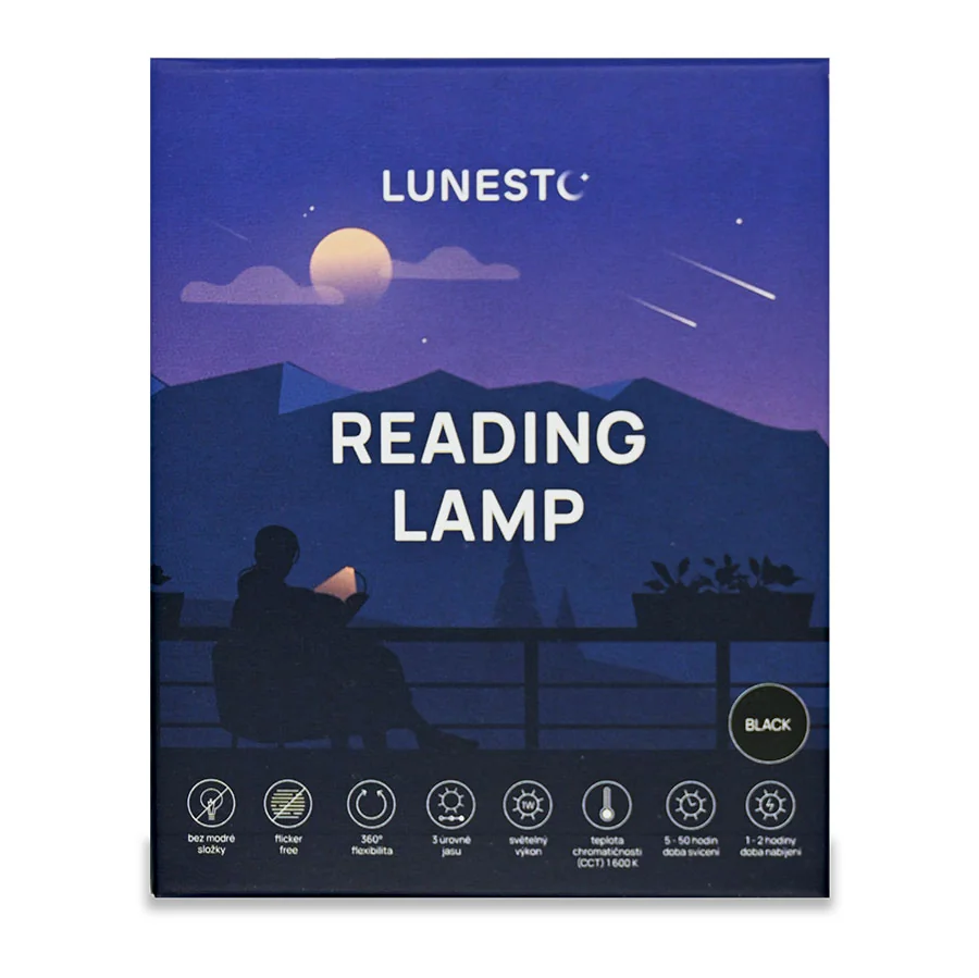 Lunesto LED Lampička na čtení bez modré složky CLIP-ON 1 ks černá